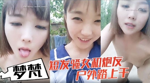 梦楚短发骚女和炮友户外路上干